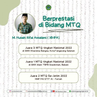 Selamat dan sukses, Santri MA Bustanul Ulum Berprestasi Di Bidang MTQ